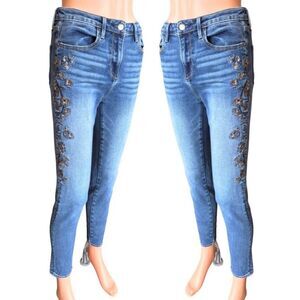 Driftwood Jackie High Rise Skinny Metallic Floral Embroidered Jeans Size 26